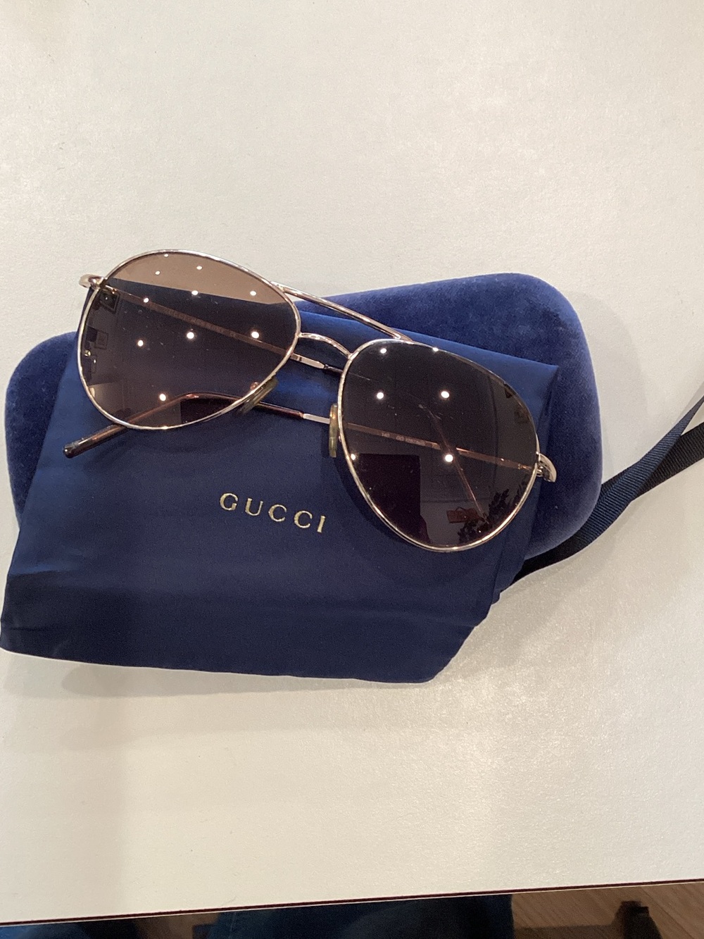 Gucci Gold Aviator Sunglasses with Dark Brown Lenses